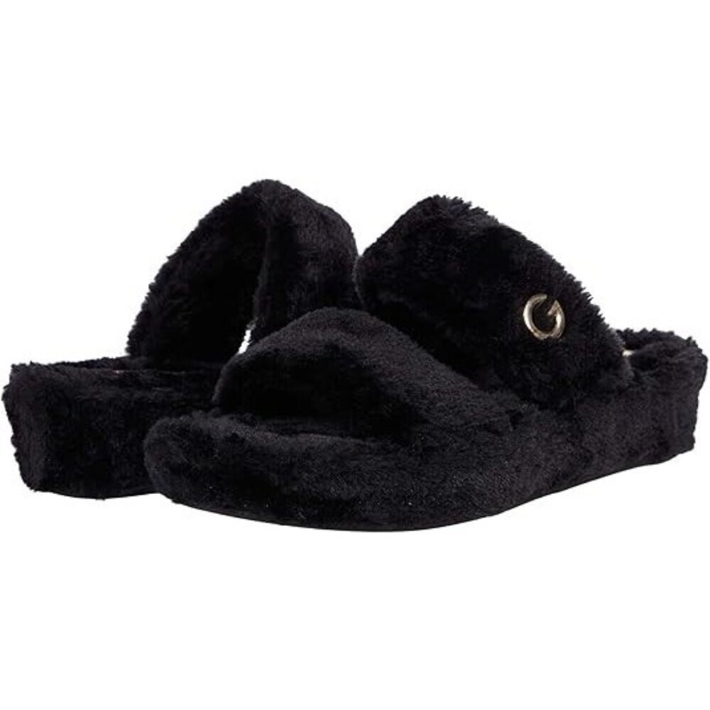 GBG Los Angeles Lennly Furry Slippers Women's Black Faux Fur Slides JOBB2007
